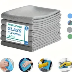 Best AIZHENCHEN 6-pack Mikrofiber Glasrengöringsdukar - Ränderfria, För Fönster/Bil/Speglar, Återanvändbara 6 PCS Gray