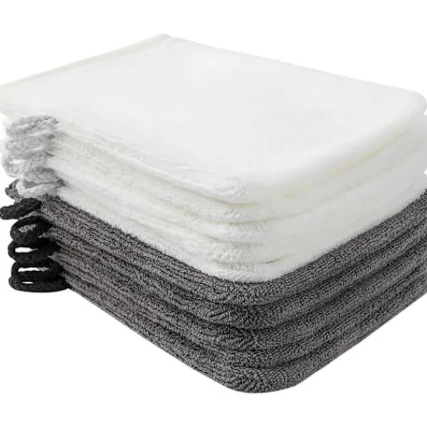 Hot 10-pack mikrofiber tvättlappar (grå och ljusvit) Storlek 15 x 21 cm, badhandskar i frotté