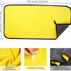 Clearance 3-pack mikrofiberdukar för bilar, 60 x 30 cm Ultraabsorberande mikrofiberdukar - snabbtorkande, återanvändbara för rengöring, bilpolering eller hem