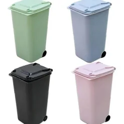 Clearance 4-pack Mini Papperskorg för Kontorsmaterial med Hjul