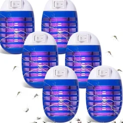 6-pack myggfångare inomhus för flygande myggor, elektronisk myggdödare myggfälla med LED-ljus för uteplats, sovrum, kök, kontor