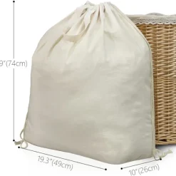 Outlet 2-pack naturliga bomullslinne tvättpåsar med bärhandtag och dragskostängning, maskintvättbara för tvättkorg eller korgar