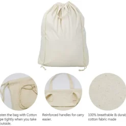 Outlet 2-pack naturliga bomullslinne tvättpåsar med bärhandtag och dragskostängning, maskintvättbara för tvättkorg eller korgar