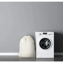 Outlet 2-pack naturliga bomullslinne tvättpåsar med bärhandtag och dragskostängning, maskintvättbara för tvättkorg eller korgar