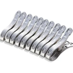 10-pack rostfria klämmor för handdukar, badlakan, kläder, filtar, tunga kläder, vindtäta klämmor (silver)
