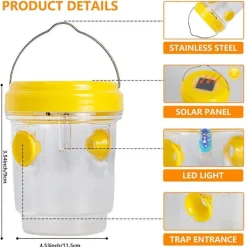 Outlet 3-pack Solcellsdrivna getingfällor för utomhusbruk, hängande snickarbi-fällor [BR] Yellow Ink Green YellowInk Green