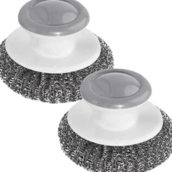 Online 2-pack Stålullsskrubbare med Handtag, Rostfri Stålullsskrubb för Rengöring av Gjutjärn, Disk, Grytor, Kastruller, Stekbord, Grillar