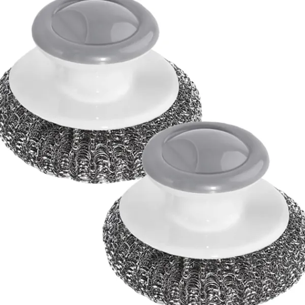 Online 2-pack Stålullsskrubbare med Handtag, Rostfri Stålullsskrubb för Rengöring av Gjutjärn, Disk, Grytor, Kastruller, Stekbord, Grillar