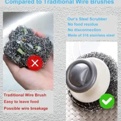 Online 2-pack Stålullsskrubbare med Handtag, Rostfri Stålullsskrubb för Rengöring av Gjutjärn, Disk, Grytor, Kastruller, Stekbord, Grillar