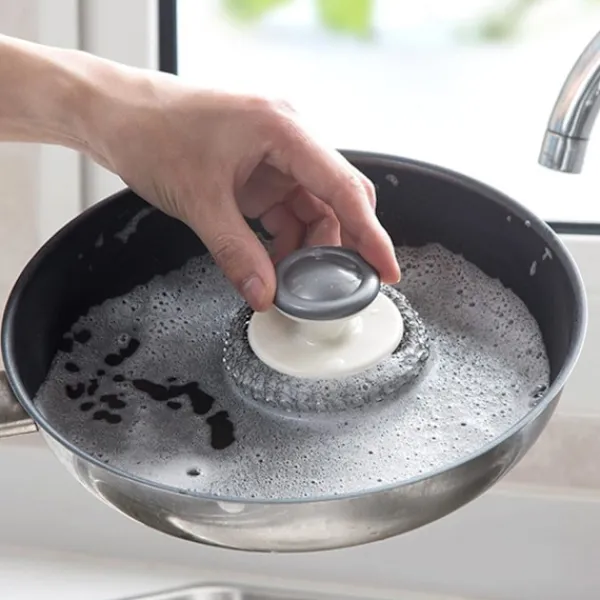 Online 2-pack Stålullsskrubbare med Handtag, Rostfri Stålullsskrubb för Rengöring av Gjutjärn, Disk, Grytor, Kastruller, Stekbord, Grillar