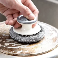 Online 2-pack Stålullsskrubbare med Handtag, Rostfri Stålullsskrubb för Rengöring av Gjutjärn, Disk, Grytor, Kastruller, Stekbord, Grillar