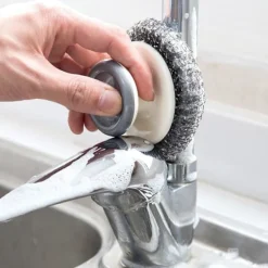 Online 2-pack Stålullsskrubbare med Handtag, Rostfri Stålullsskrubb för Rengöring av Gjutjärn, Disk, Grytor, Kastruller, Stekbord, Grillar