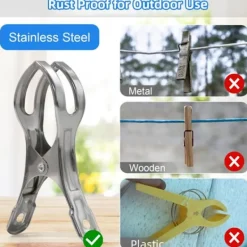 Hot 10-pack Stora Klädnypor i Rostfritt Stål, Kraftiga Jätteklädnypor för Solstolar, Poolskydd