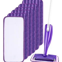 Hot ECLshop 6-pack Återanvändbara våtservetter för Swiffer WetJet, Mikrofibermoppdynor, Ersättningsduk för Swiffer Wet Jet Spray Mop purple