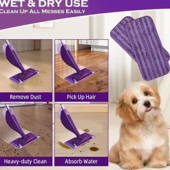 Hot ECLshop 6-pack Återanvändbara våtservetter för Swiffer WetJet, Mikrofibermoppdynor, Ersättningsduk för Swiffer Wet Jet Spray Mop purple