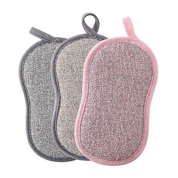 New 3-pack Tvättbara Disktrasor, Återanvändbar Disktrasor, Mikrofiber Skrubbtrasor, Antibakteriella Dubbla Självhäftande Svampplattor För Rengöring