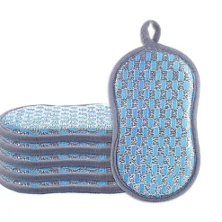 New 6-pack tvättbara och återanvändbara disktrasor, mikrofiberskrubbsvampar, disk- och kökssvampar Dubbelsidig skrapande borste, blå,