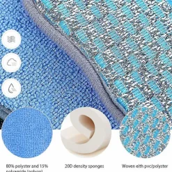 New 6-pack tvättbara och återanvändbara disktrasor, mikrofiberskrubbsvampar, disk- och kökssvampar Dubbelsidig skrapande borste, blå,