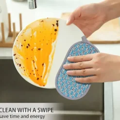 New 6-pack tvättbara och återanvändbara disktrasor, mikrofiberskrubbsvampar, disk- och kökssvampar Dubbelsidig skrapande borste, blå,