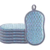 Best 6-pack tvättbara och återanvändbara disktrasor, mikrofiber skrubbsvampar, disk- och kökssvampar dubbelsidig repborste, blå