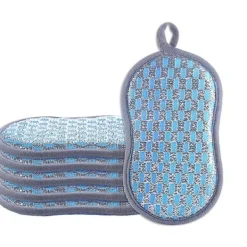 Best 6-pack tvättbara och återanvändbara disktrasor, mikrofiber skrubbsvampar, disk- och kökssvampar dubbelsidig repborste, blå