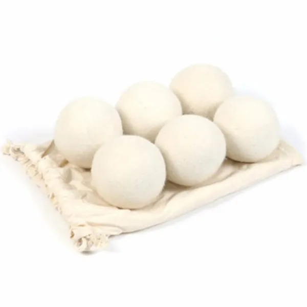 Outlet 6-pack ull torkbollar, organiskt naturligt ull för tvätt, mjukgörande tyg - antistatisk, luddfri, luktfri och återanvändbar