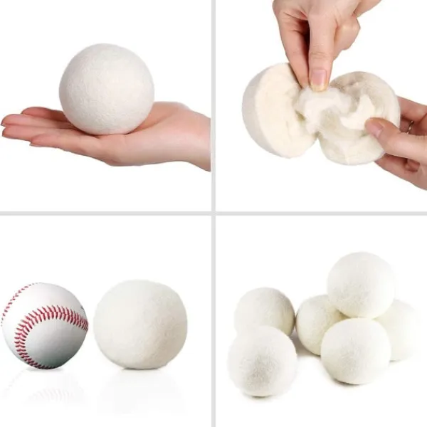 Outlet 6-pack ull torkbollar, organiskt naturligt ull för tvätt, mjukgörande tyg - antistatisk, luddfri, luktfri och återanvändbar