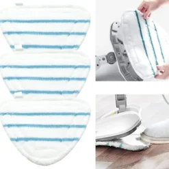 Outlet 3-pack Vita Ångmoppdynor i Mikrofiber - Universella Triangelformade Tvättbara Dukar för Varm Ångrengörare, Maskintvättbara