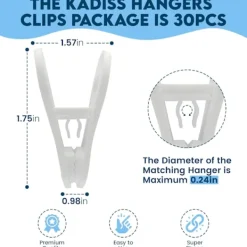 Sale Paket med 30 klädhängare, mångsidiga klämmor för galgar, vita plastklädhängare, klämmor