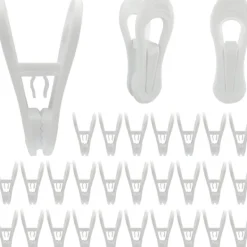 Sale Paket med 30 klädhängare, mångsidiga klämmor för galgar, vita plastklädhängare, klämmor