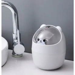 Papperskorg för skrivbord, soptunna, söt kreativ papperskorg med lock, soptunna för sovrum, badrum, bil inomhus, 4L, grå