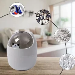 Papperskorg för skrivbord, soptunna, söt kreativ papperskorg med lock, soptunna för sovrum, badrum, bil inomhus, 4L, grå