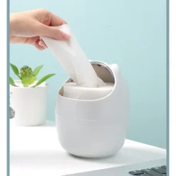 Papperskorg för skrivbord, soptunna, söt kreativ papperskorg med lock, soptunna för sovrum, badrum, bil inomhus, 4L, grå