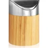 Best Papperskorg med svänglock - Bambu Bordskorg med lock i rostfritt stål - Kompakt sminkväska för badrum (1 st - Ljusbrun - Bambu)