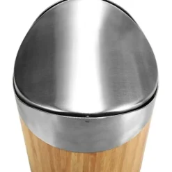 Best Papperskorg med svänglock - Bambu Bordskorg med lock i rostfritt stål - Kompakt sminkväska för badrum (1 st - Ljusbrun - Bambu)