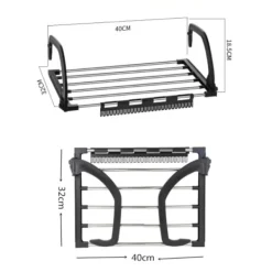 Discount Paris Hopfällbart klädställ för balkong i rostfritt stål - Häng på element, fönster eller badkar för att torka våta kläder (40X32cm)