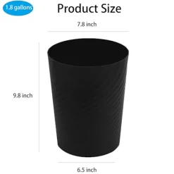 Outlet Plast liten papperskorg, sopkorg för badrum, tvättstuga, kök, kontor, barnrum, sovsalar, (svart, 1,8 gallon)