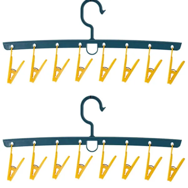 Online Plast rak rak multi-huvud vindtät klädnypa torkning underkläder strumpor galge-4(gul)