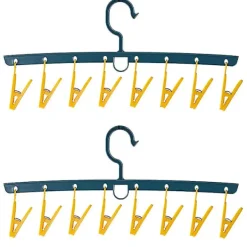 Online Plast rak rak multi-huvud vindtät klädnypa torkning underkläder strumpor galge-4（gul）