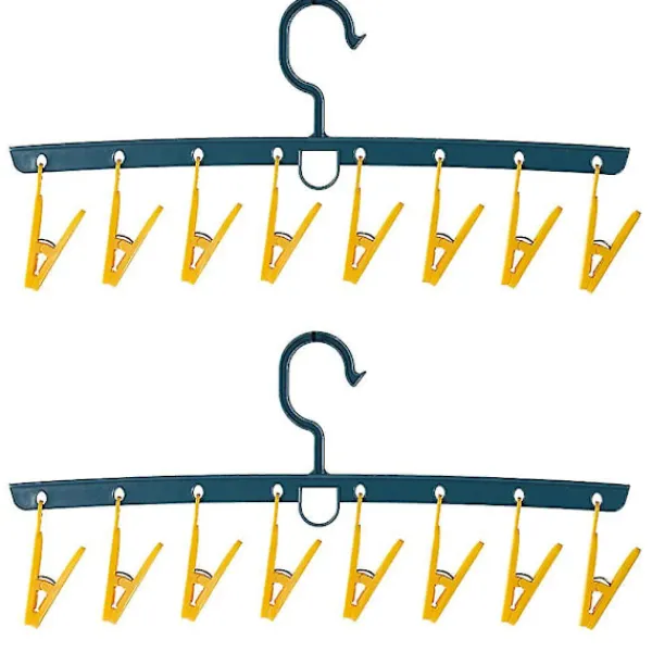 Online Plast rak rak multi-huvud vindtät klädnypa torkning underkläder strumpor galge-4(gul)