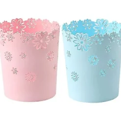 Hot FMYSJ Plastavfallskorg ihålig blomster papperskorg rund lockless soptunna behållare rosa behållare-mxbc (FMY) pink