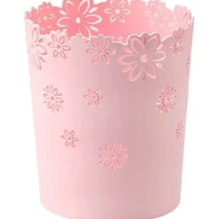 Hot FMYSJ Plastavfallskorg ihålig blomster papperskorg rund lockless soptunna behållare rosa behållare-mxbc (FMY) pink