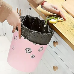 Hot FMYSJ Plastavfallskorg ihålig blomster papperskorg rund lockless soptunna behållare rosa behållare-mxbc (FMY) pink