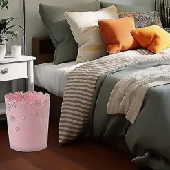 Hot FMYSJ Plastavfallskorg ihålig blomster papperskorg rund lockless soptunna behållare rosa behållare-mxbc (FMY) pink