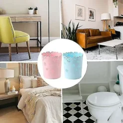 Hot FMYSJ Plastavfallskorg ihålig blomster papperskorg rund lockless soptunna behållare rosa behållare-mxbc (FMY) pink