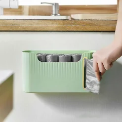 Clearance Plastpåseorganisatör, väggmontering/klisterfäste, hängande förvaringsdispensrar - Tvättsbart papperskorgshållare