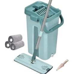 Sale Platt Kläm Mopp med Hink Handfri Vridning Golv rengöring Mopp