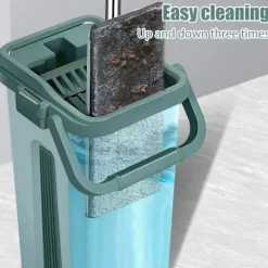 Sale Platt Kläm Mopp med Hink Handfri Vridning Golv rengöring Mopp