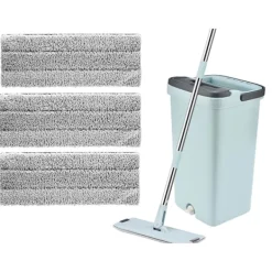 Online Platt Mopp / Städmopp med Hink - Mikrofiber