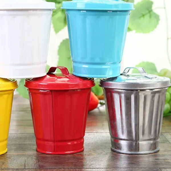 Sale {PL}Vintage Vas Sopbehållare Återvinningsbehållare Galvaniserad Sop Hink Metall Tenn Hinkar Bänkskiva Pennhållare Sopbehållare Bin Silver 9.5x9cm